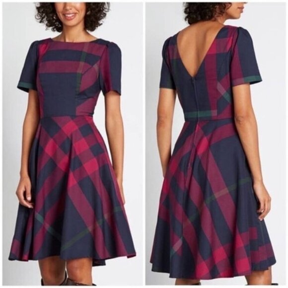 NWT ModCloth I Rest My Grace Plaid Midi Fit & Flare Retro Dress Size 10 - Picture 1 of 9